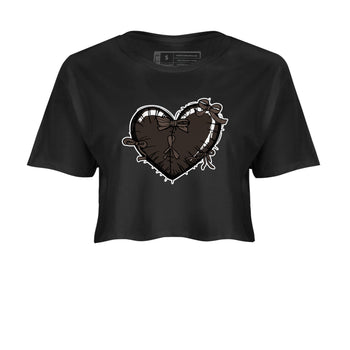 AJ1 Travis Scott Velvet Brown and Dark Mocha shirts to match jordans Heart with Ribbons sneaker match tees 1s Travis Scott Velvet Brown match shoes to clothes SNRT Sneaker Tees unisex cotton Black 2 crop tee