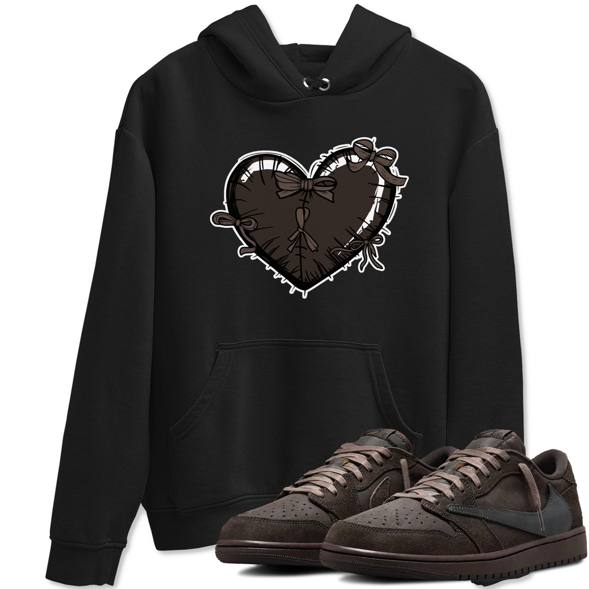 AJ1 Travis Scott Velvet Brown and Dark Mocha shirts to match jordans Heart with Ribbons sneaker match tees 1s Travis Scott Velvet Brown match shoes to clothes SNRT Sneaker Tees unisex cotton Black 1 shirts