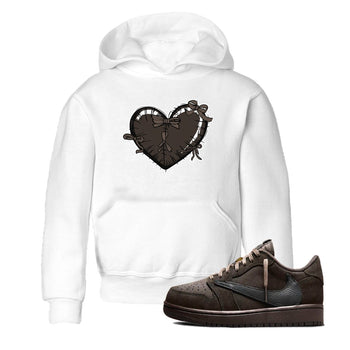 AJ1 Travis Scott Velvet Brown and Dark Mocha shirts to match jordans Heart with Ribbons sneaker match tees 1s Travis Scott Velvet Brown match shoes to clothes SNRT Sneaker Tees Youth Baby White 1 tee