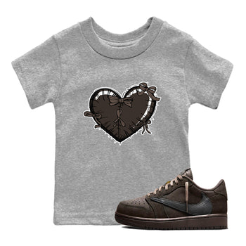 AJ1 Travis Scott Velvet Brown and Dark Mocha shirts to match jordans Heart with Ribbons sneaker match tees 1s Travis Scott Velvet Brown match shoes to clothes SNRT Sneaker Tees Youth Baby Heather Grey 1 tee