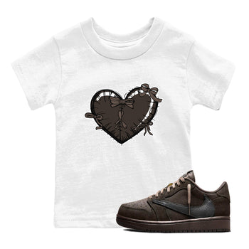 AJ1 Travis Scott Velvet Brown and Dark Mocha shirts to match jordans Heart with Ribbons sneaker match tees 1s Travis Scott Velvet Brown match shoes to clothes SNRT Sneaker Tees Youth Baby White 1 tee