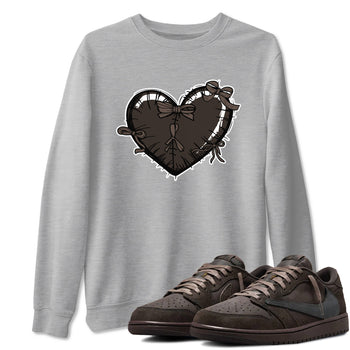 AJ1 Travis Scott Velvet Brown and Dark Mocha shirts to match jordans Heart with Ribbons sneaker match tees 1s Travis Scott Velvet Brown match shoes to clothes SNRT Sneaker Tees unisex cotton Heather Grey 1 shirts