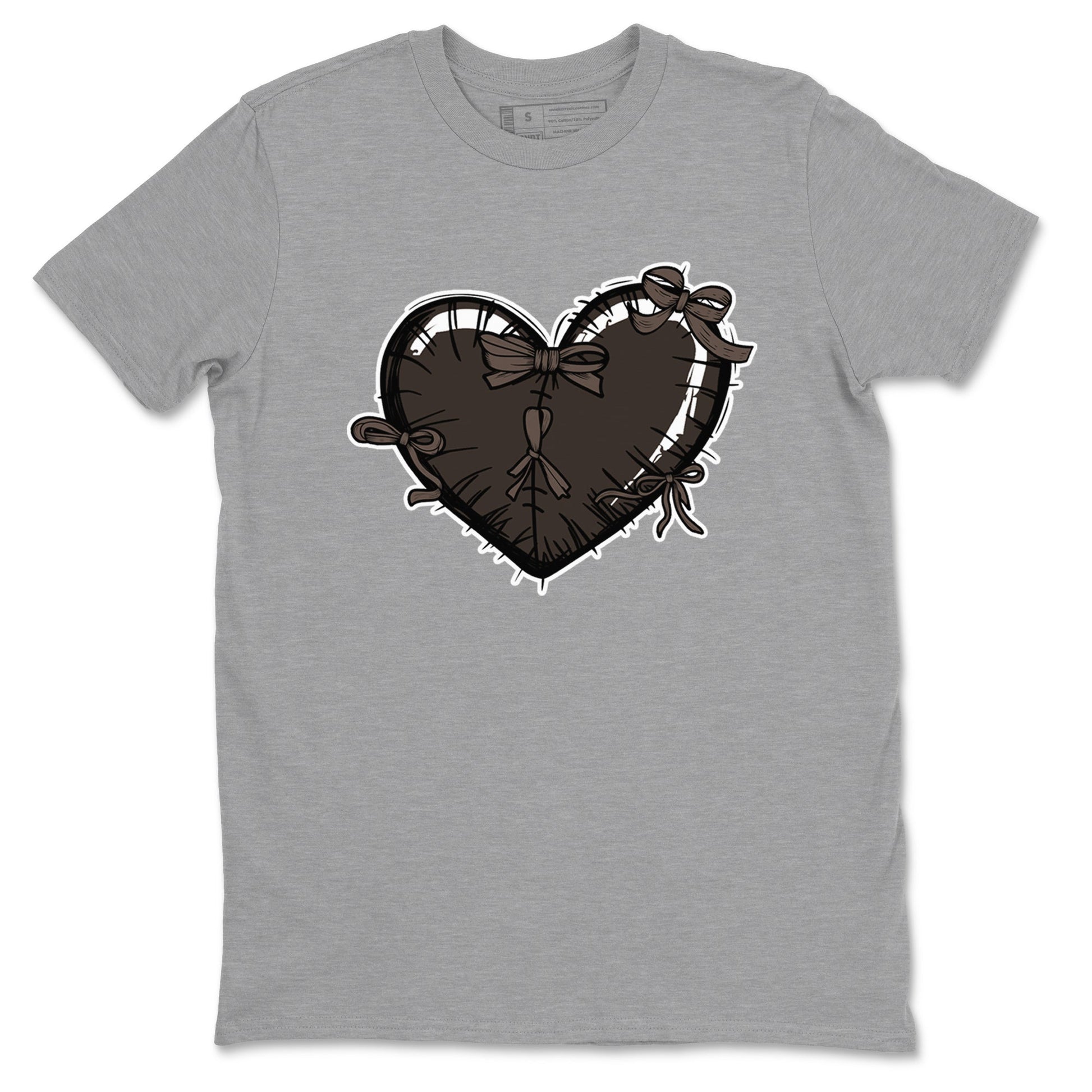 AJ1 Travis Scott Velvet Brown and Dark Mocha shirts to match jordans Heart with Ribbons sneaker match tees 1s Travis Scott Velvet Brown match shoes to clothes SNRT Sneaker Tees unisex cotton Heather Grey 2 shirts