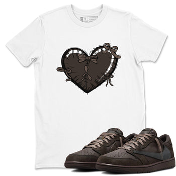AJ1 Travis Scott Velvet Brown and Dark Mocha shirts to match jordans Heart with Ribbons sneaker match tees 1s Travis Scott Velvet Brown match shoes to clothes SNRT Sneaker Tees unisex cotton White 1 shirts