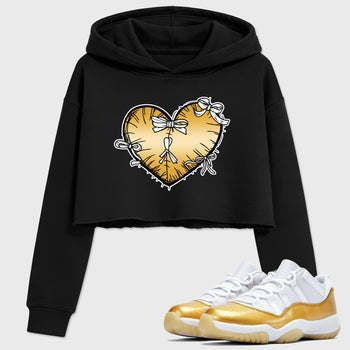 Sneaker match tees – Sneaker Tees To Match Air Jordan 11 Mother's Day Shoes – Heart With Ribbons Crop T-Shirt Black 1