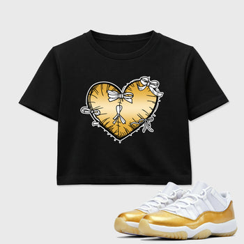Sneaker match tees – Sneaker Tees To Match Air Jordan 11 Mother's Day Shoes – Heart With Ribbons Crop T-Shirt Black 1