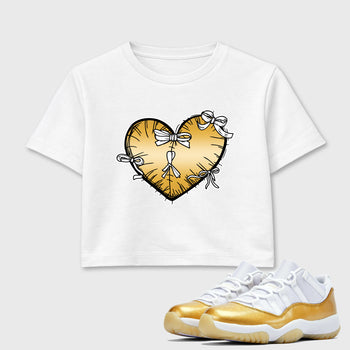 Sneaker match tees – Sneaker Tees To Match Air Jordan 11 Mother's Day Shoes – Heart With Ribbons Crop T-Shirt White 1