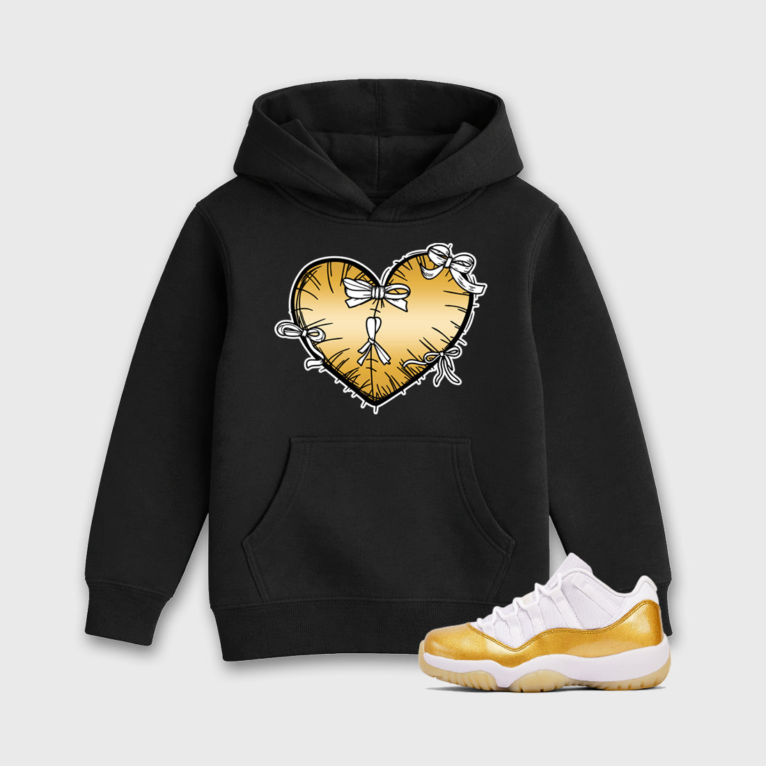 Sneaker match tees – Sneaker Tees To Match Air Jordan 11 Mother's Day Shoes – Heart With Ribbons Kids T-Shirt Black 1
