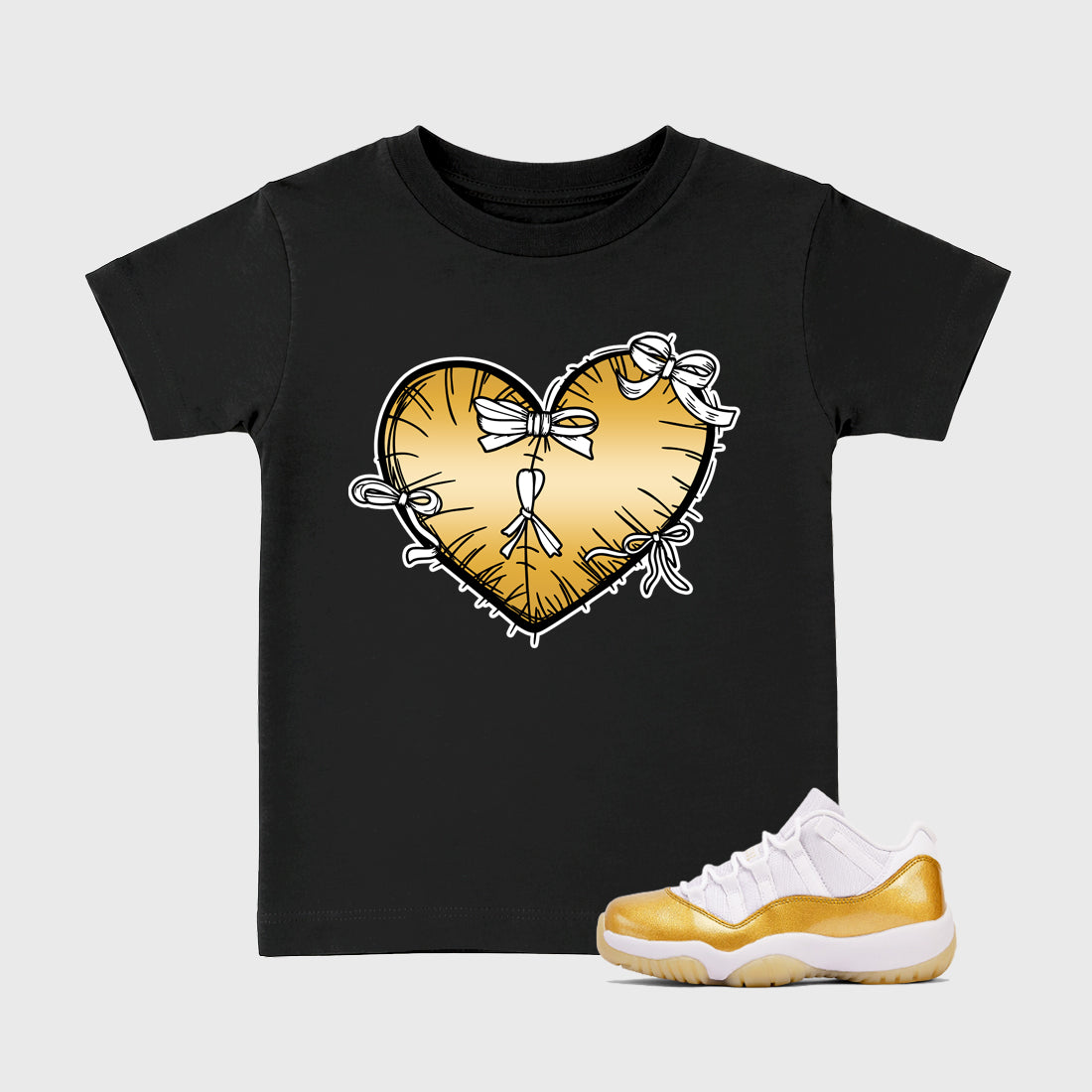 Sneaker match tees – Sneaker Tees To Match Air Jordan 11 Mother's Day Shoes – Heart With Ribbons Kids T-Shirt Black 1