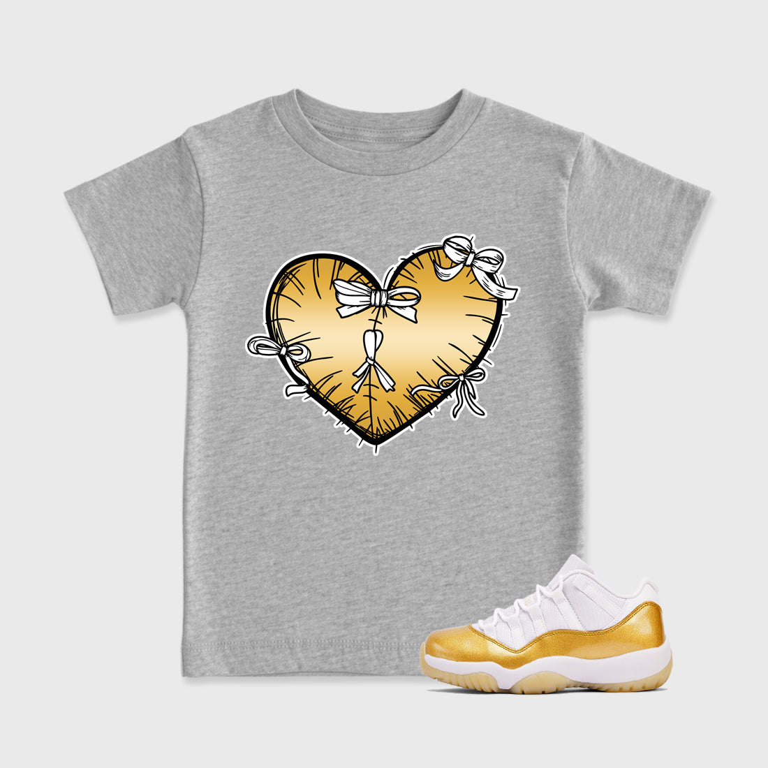 Sneaker match tees – Sneaker Tees To Match Air Jordan 11 Mother's Day Shoes – Heart With Ribbons Kids T-Shirt Heather Grey 1