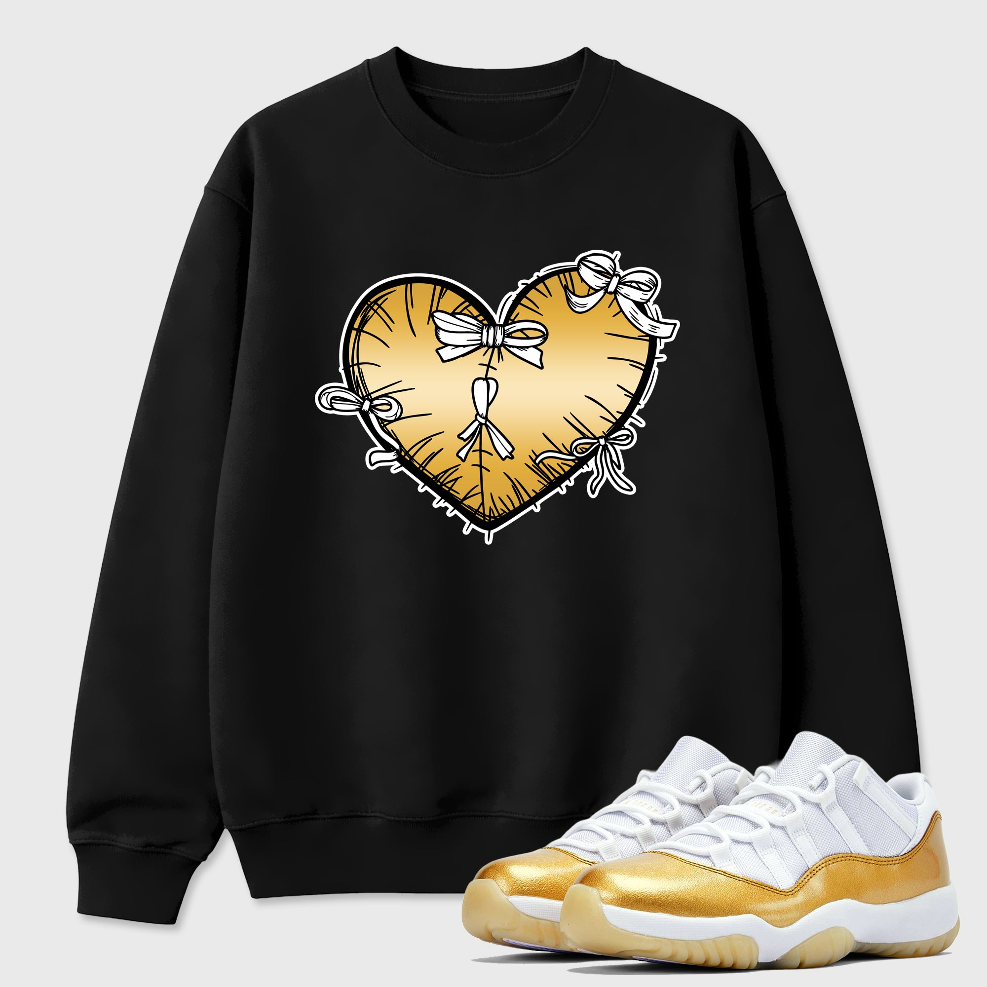 Sneaker match tees – Sneaker Tees To Match Air Jordan 11 Mother's Day Shoes – Heart With Ribbons Tee Black 1