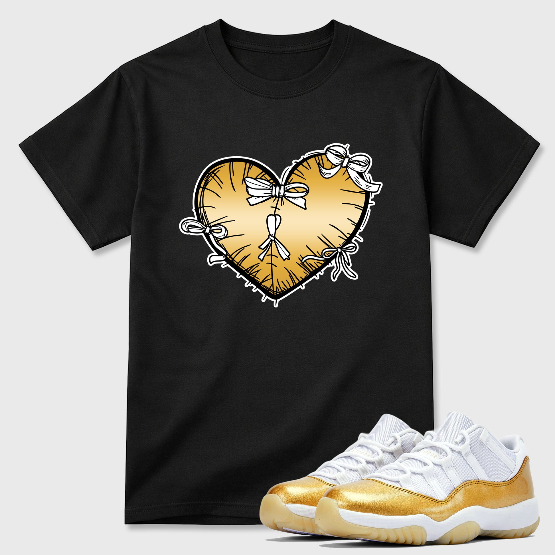 Sneaker match tees – Sneaker Tees To Match Air Jordan 11 Mother's Day Shoes – Heart With Ribbons Tee Black 1