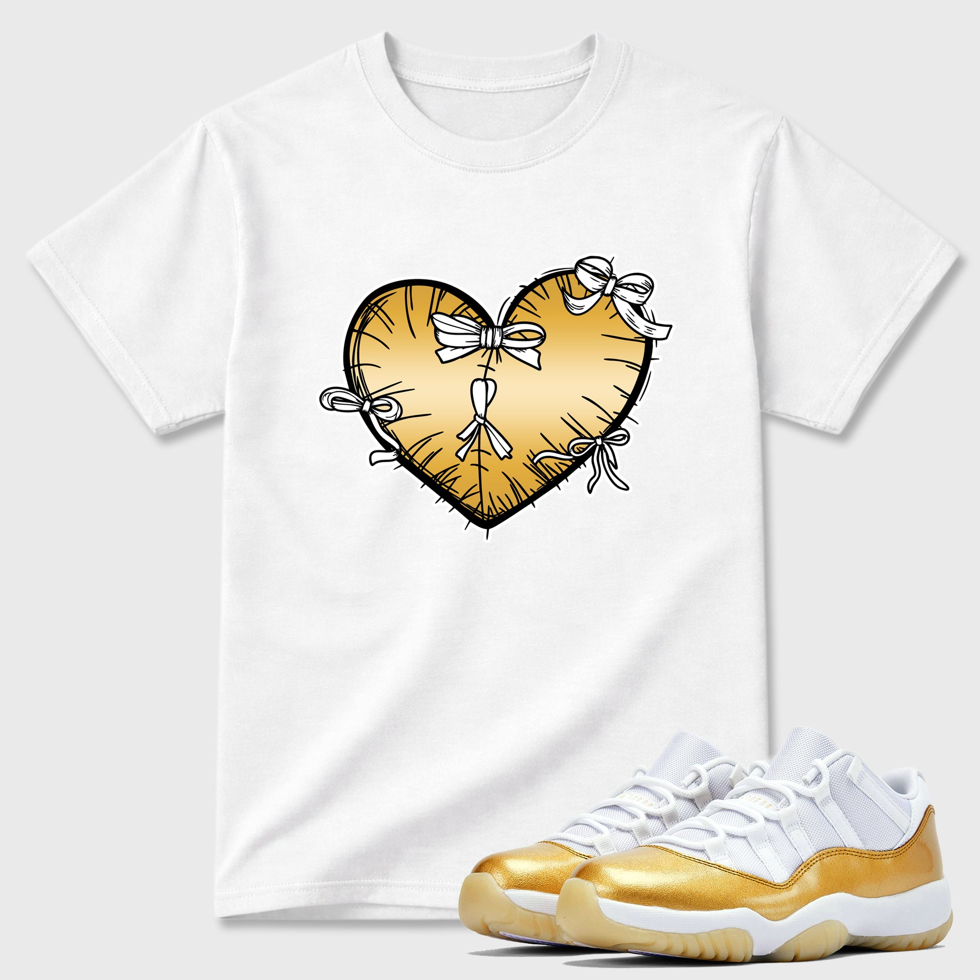 Sneaker match tees – Sneaker Tees To Match Air Jordan 11 Mother's Day Shoes – Heart With Ribbons Tee White 1