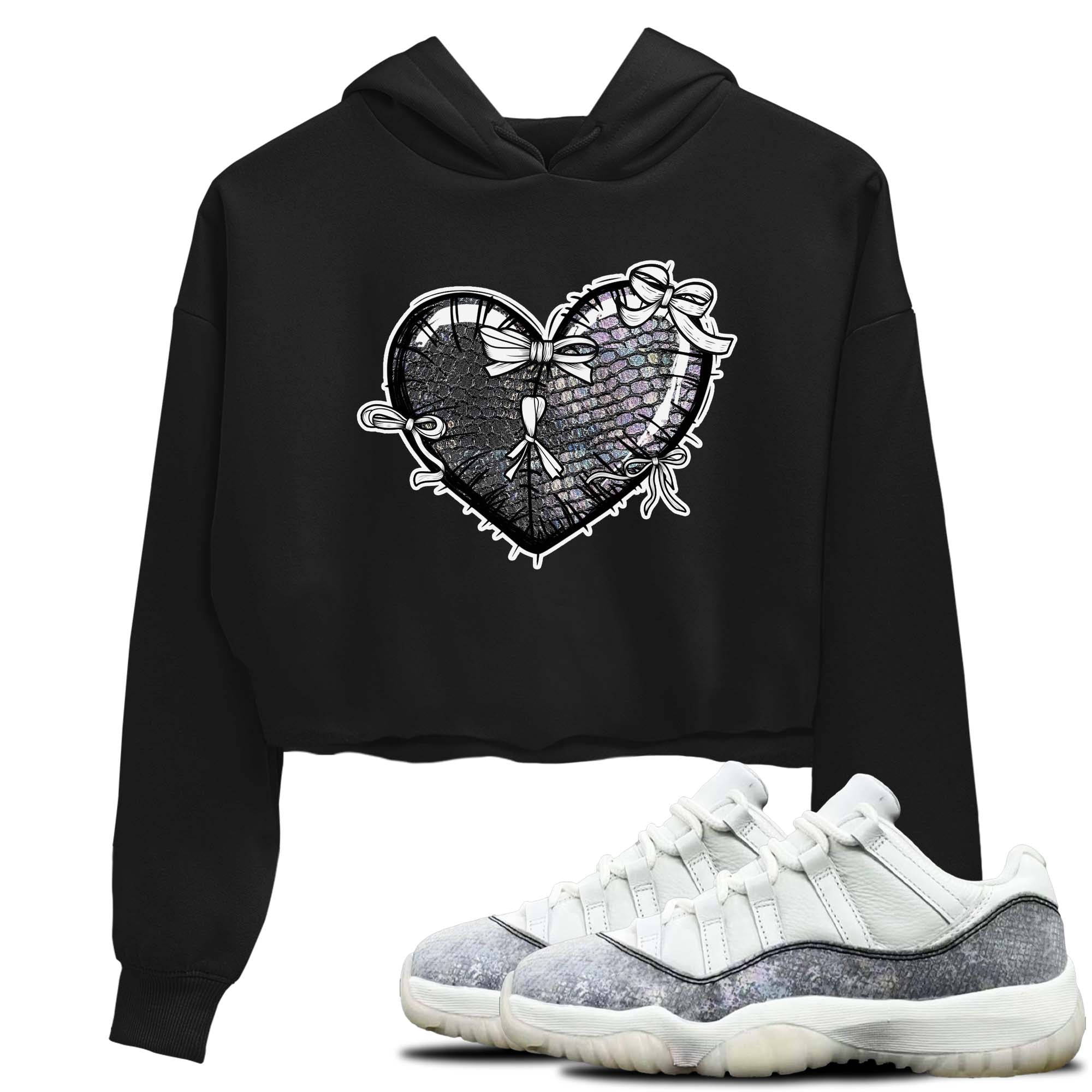 11s Year Of The Snake shirts to match jordans  Heart With Ribbons shirts to match jordans Air Jordan 11 Retro Low Year Of The Snake match shoes to clothes SNRT Sneaker Tees unisex cotton Black 1 crop tee