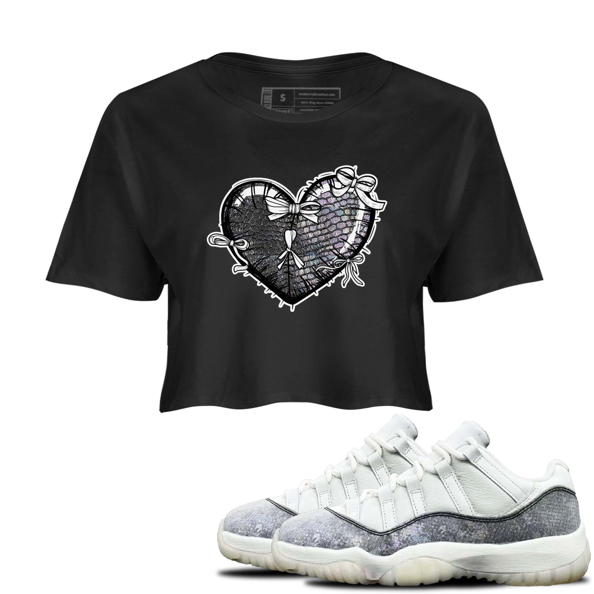 11s Year Of The Snake shirts to match jordans  Heart With Ribbons shirts to match jordans Air Jordan 11 Retro Low Year Of The Snake match shoes to clothes SNRT Sneaker Tees unisex cotton Black 1 crop tee
