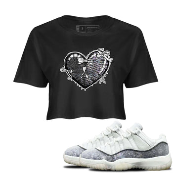 11s Year Of The Snake shirts to match jordans  Heart With Ribbons shirts to match jordans Air Jordan 11 Retro Low Year Of The Snake match shoes to clothes SNRT Sneaker Tees unisex cotton Black 1 crop tee