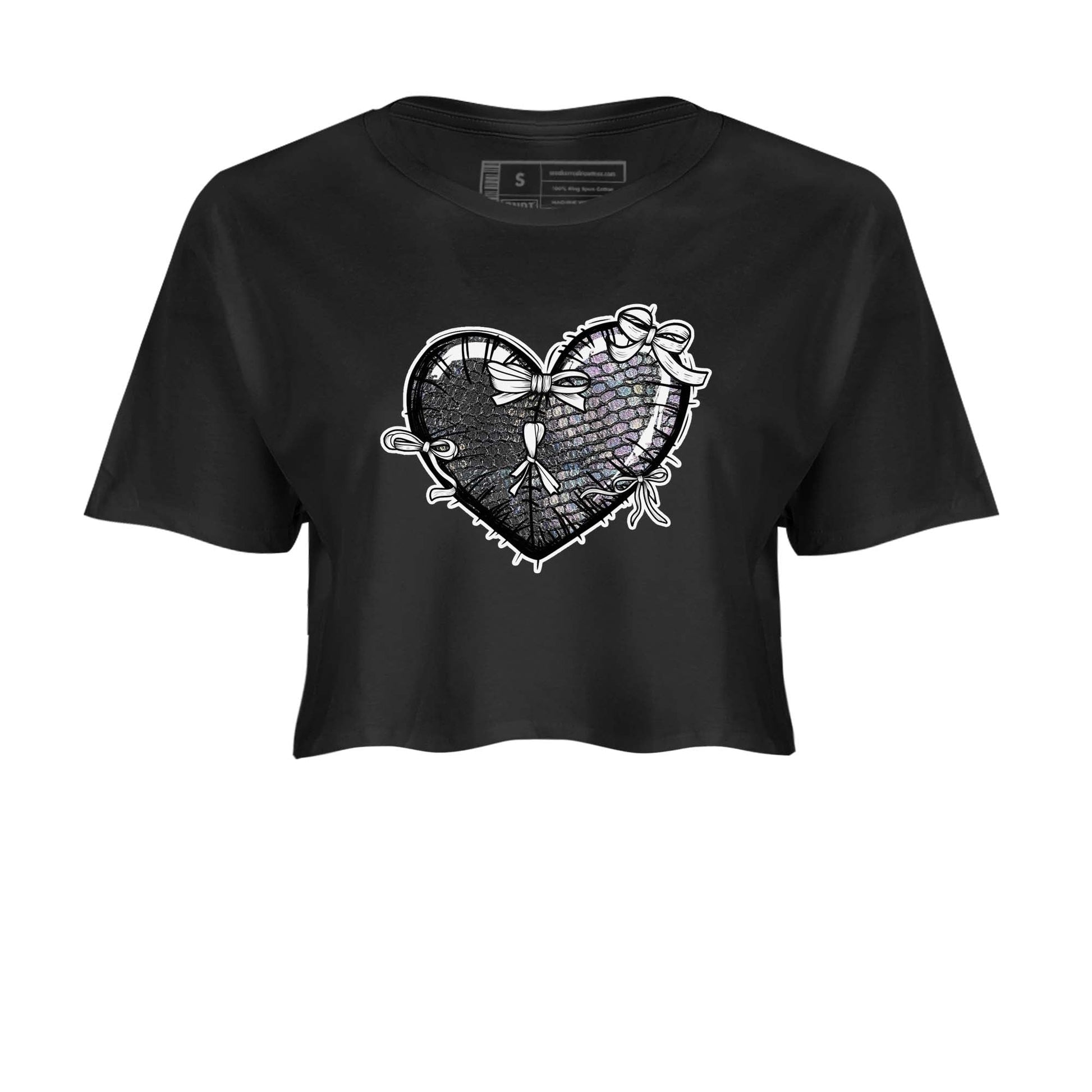 11s Year Of The Snake shirts to match jordans  Heart With Ribbons shirts to match jordans Air Jordan 11 Retro Low Year Of The Snake match shoes to clothes SNRT Sneaker Tees unisex cotton Black 2 crop tee