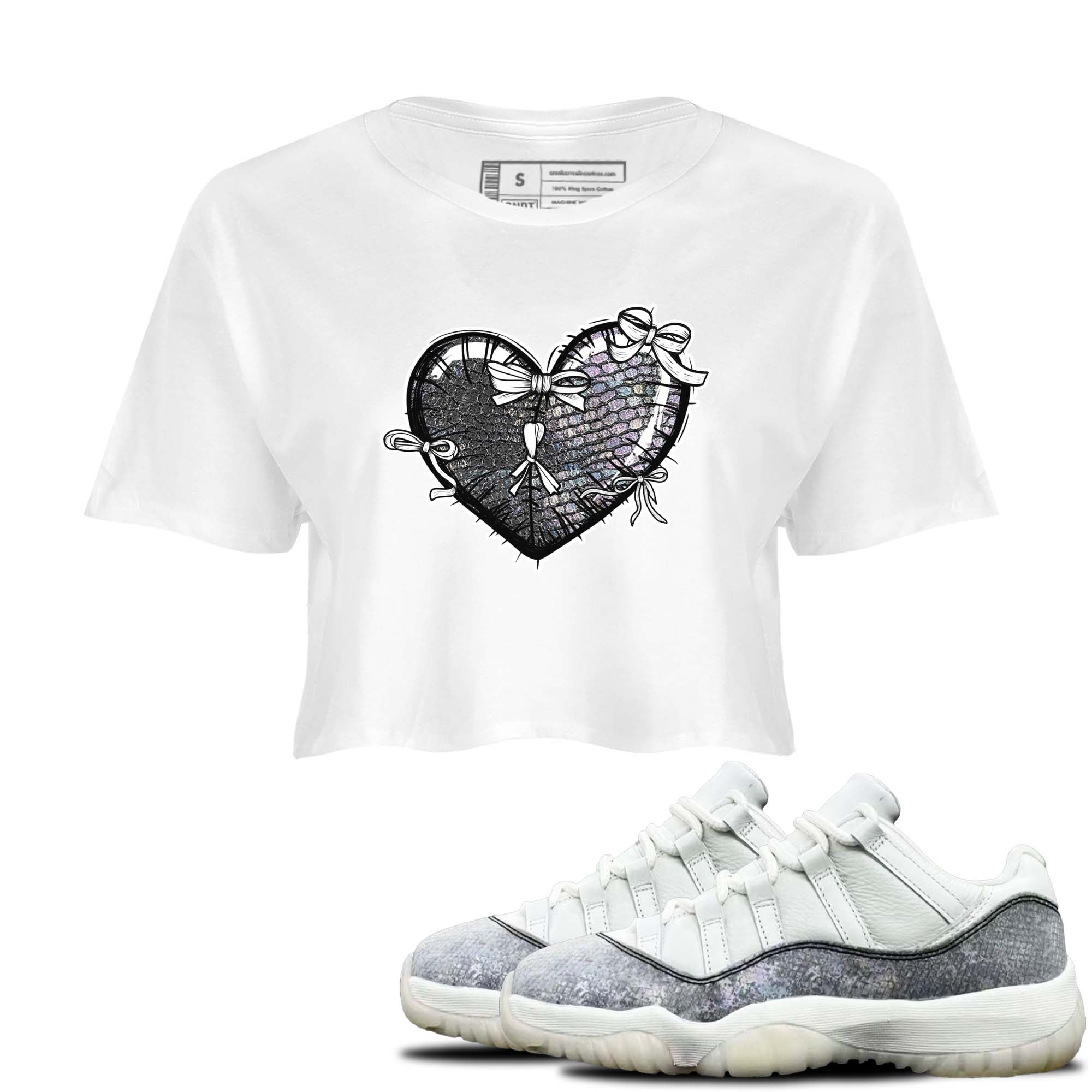 11s Year Of The Snake shirts to match jordans  Heart With Ribbons shirts to match jordans Air Jordan 11 Retro Low Year Of The Snake match shoes to clothes SNRT Sneaker Tees unisex cotton White 1 crop tee