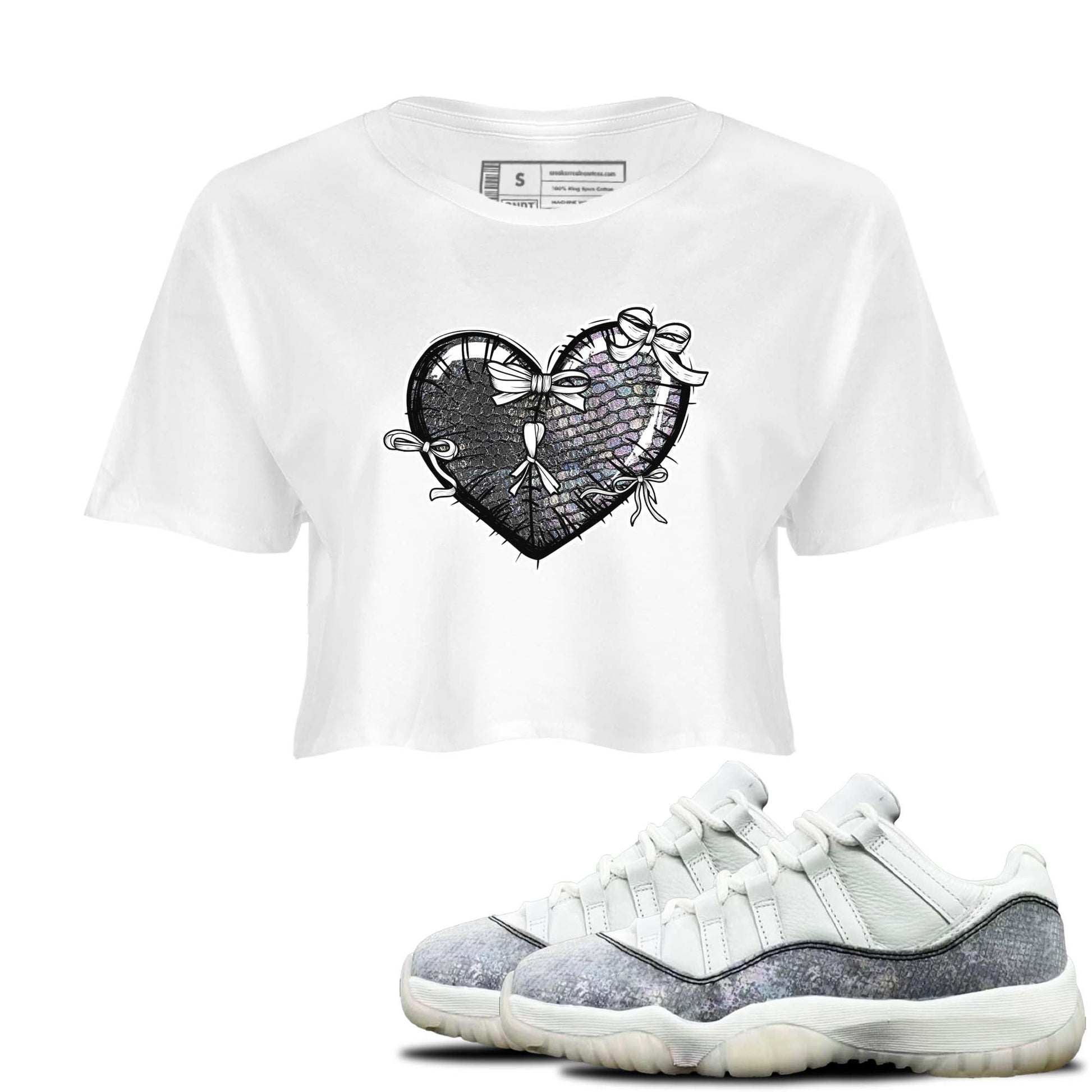 11s Year Of The Snake shirts to match jordans  Heart With Ribbons shirts to match jordans Air Jordan 11 Retro Low Year Of The Snake match shoes to clothes SNRT Sneaker Tees unisex cotton White 1 crop tee