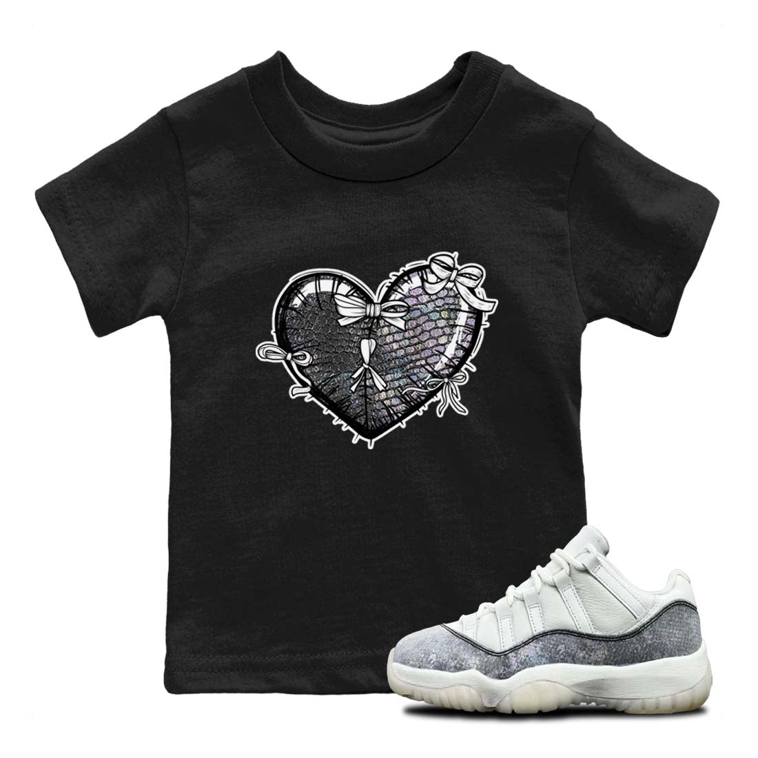 11s Year Of The Snake shirts to match jordans  Heart With Ribbons shirts to match jordans Air Jordan 11 Retro Low Year Of The Snake match shoes to clothes SNRT Sneaker Tees Youth Baby Black 1 tee
