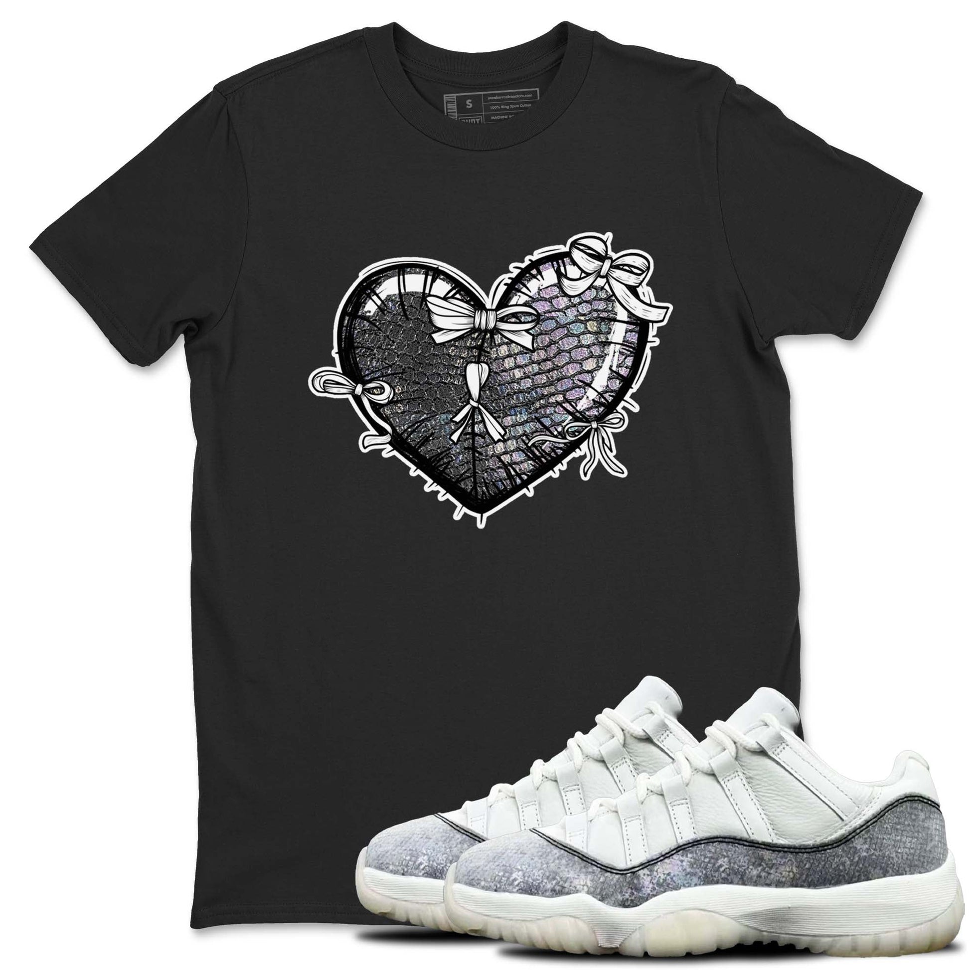 11s Year Of The Snake shirts to match jordans  Heart With Ribbons shirts to match jordans Air Jordan 11 Retro Low Year Of The Snake match shoes to clothes SNRT Sneaker Tees unisex cotton Black 1 shirts