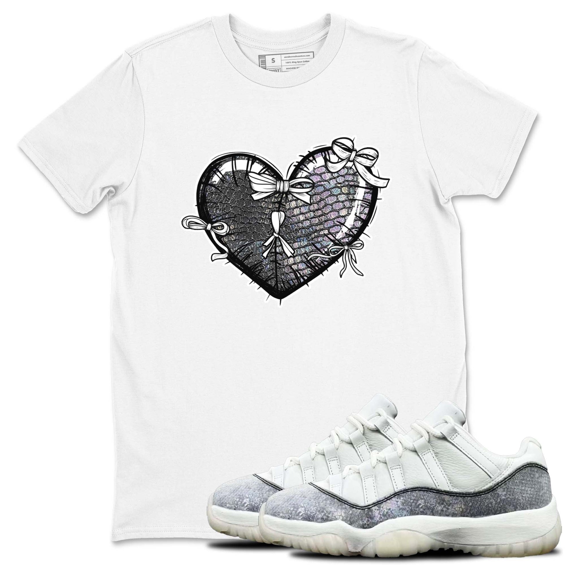 11s Year Of The Snake shirts to match jordans  Heart With Ribbons shirts to match jordans Air Jordan 11 Retro Low Year Of The Snake match shoes to clothes SNRT Sneaker Tees unisex cotton White 1 shirts