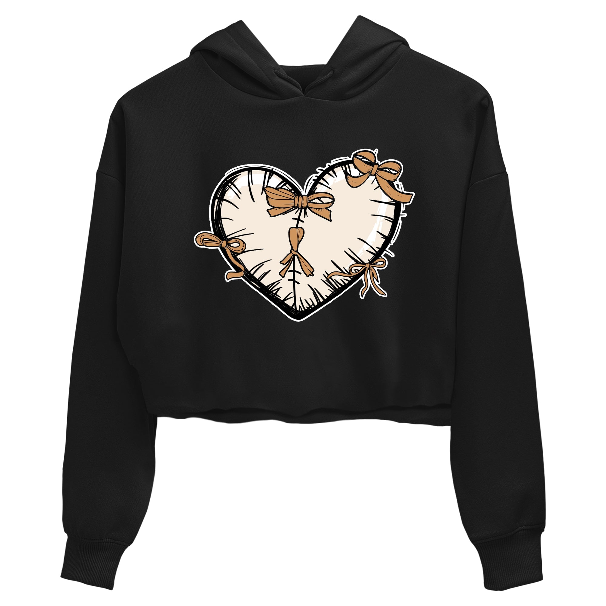 Sneaker match tees – Sneaker Tees To Match Air Jordan 3 Champagne and Oysters Shoes – Heart With Ribbons Crop T-Shirt Black 2