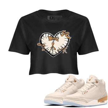 Sneaker match tees – Sneaker Tees To Match Air Jordan 3 Champagne and Oysters Shoes – Heart With Ribbons Crop T-Shirt Black 1
