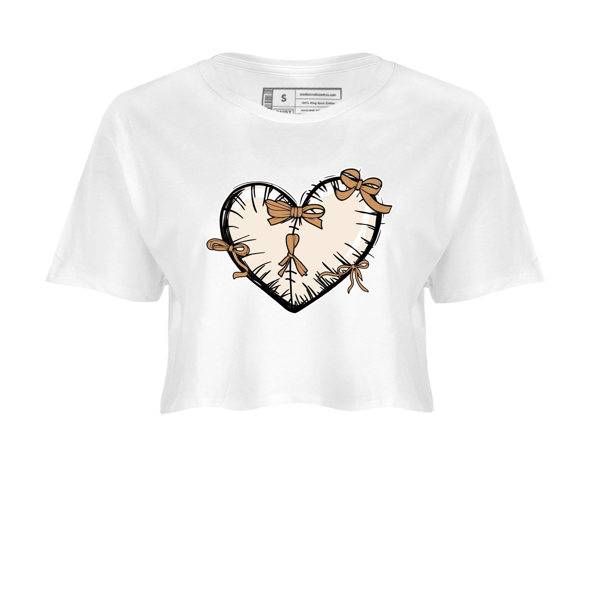 Sneaker match tees – Sneaker Tees To Match Air Jordan 3 Champagne and Oysters Shoes – Heart With Ribbons Crop T-Shirt White 2