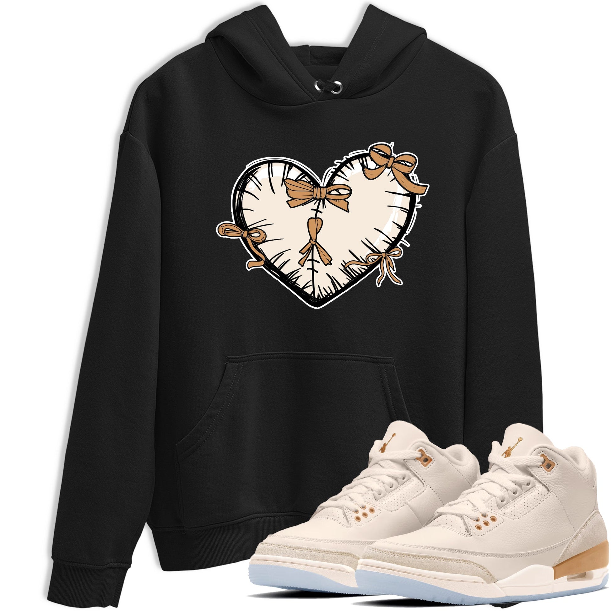 Sneaker match tees – Sneaker Tees To Match Air Jordan 3 Champagne and Oysters Shoes – Heart With Ribbons Tee Black 1