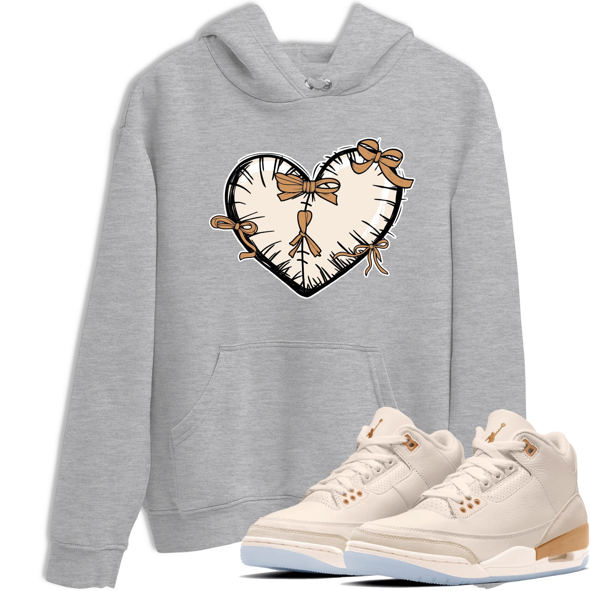 Sneaker match tees – Sneaker Tees To Match Air Jordan 3 Champagne and Oysters Shoes – Heart With Ribbons Tee Heather Grey 1