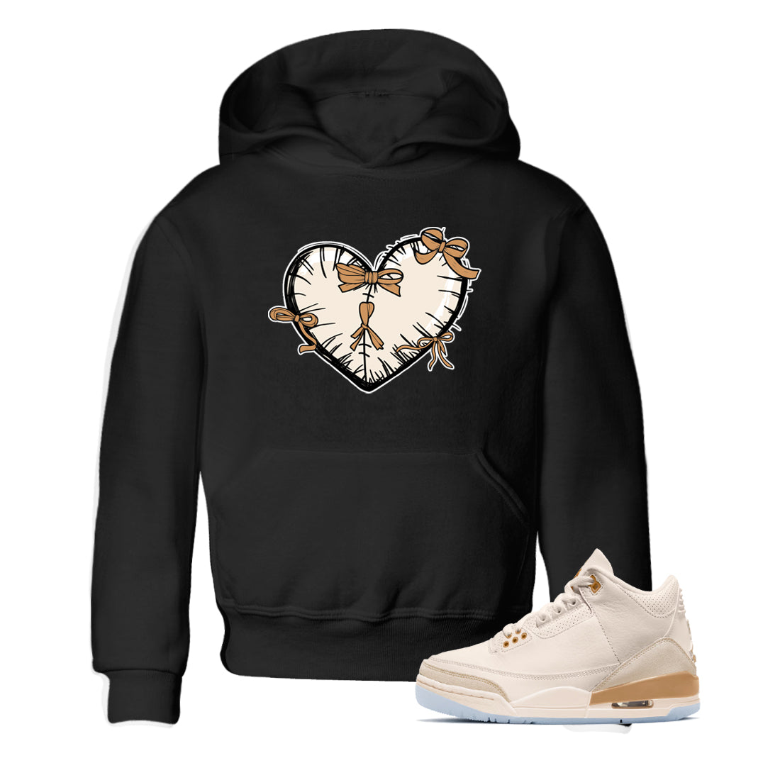 Sneaker match tees – Sneaker Tees To Match Air Jordan 3 Champagne and Oysters Shoes – Heart With Ribbons Kids T-Shirt Black 1
