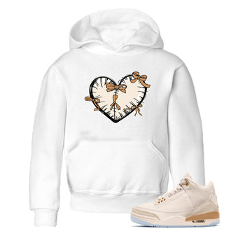 Sneaker match tees – Sneaker Tees To Match Air Jordan 3 Champagne and Oysters Shoes – Heart With Ribbons Kids T-Shirt White 1