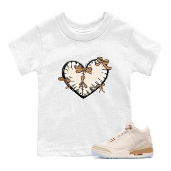 Sneaker match tees – Sneaker Tees To Match Air Jordan 3 Champagne and Oysters Shoes – Heart With Ribbons Kids T-Shirt White 1