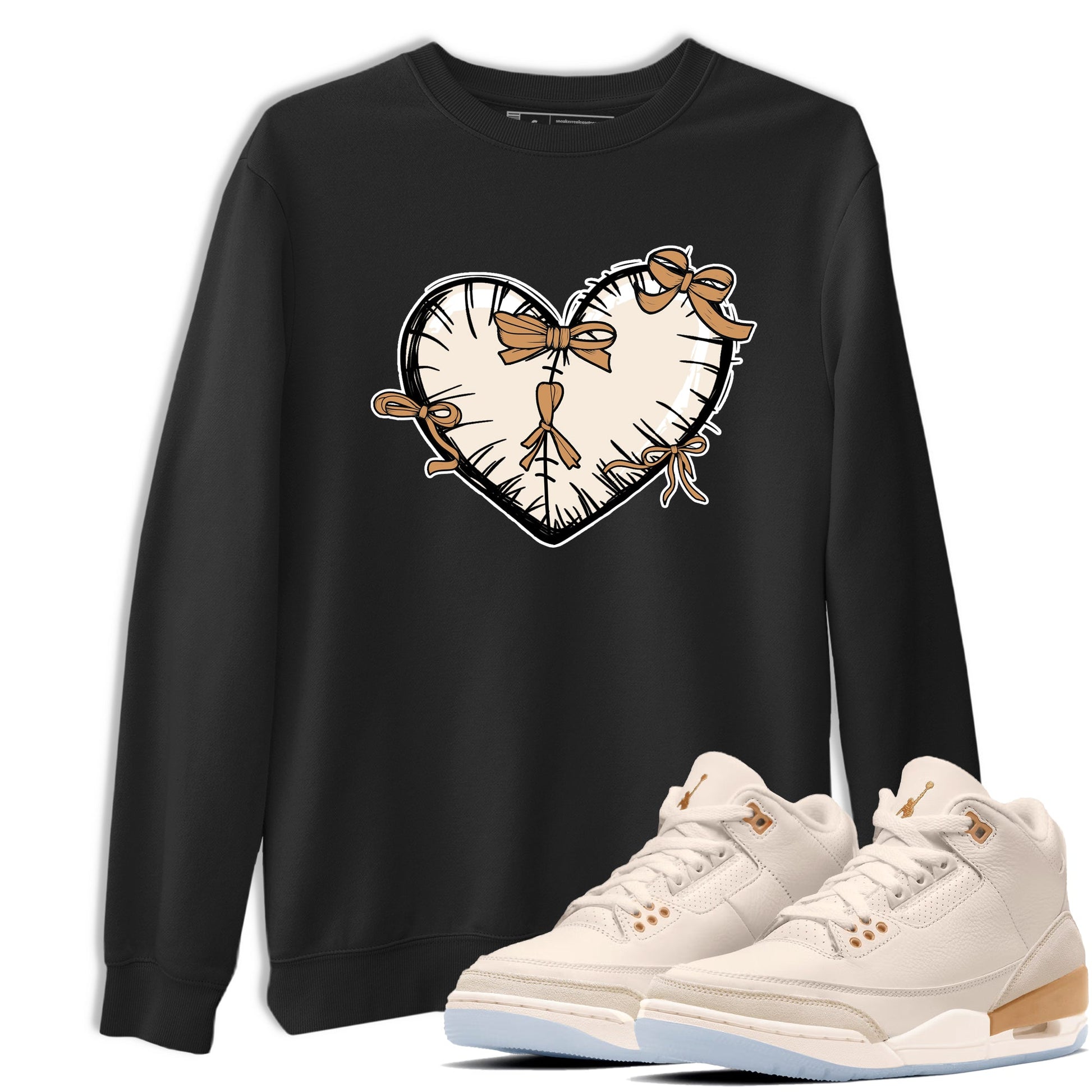 Sneaker match tees – Sneaker Tees To Match Air Jordan 3 Champagne and Oysters Shoes – Heart With Ribbons Tee Black 1