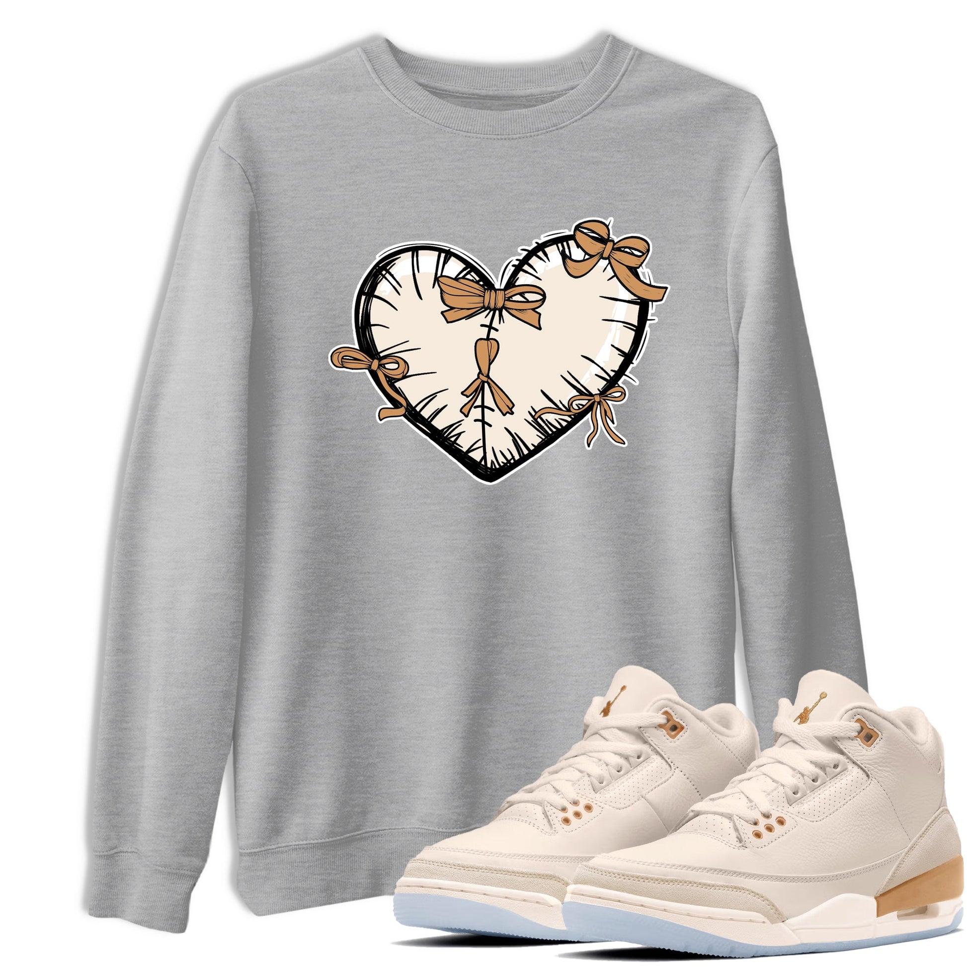 Sneaker match tees – Sneaker Tees To Match Air Jordan 3 Champagne and Oysters Shoes – Heart With Ribbons Tee Heather Grey 1