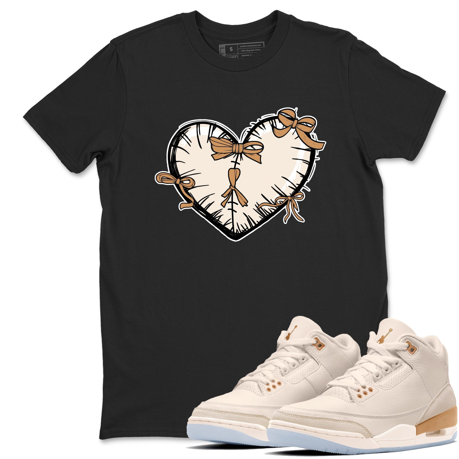 Sneaker match tees – Sneaker Tees To Match Air Jordan 3 Champagne and Oysters Shoes – Heart With Ribbons Tee Black 1