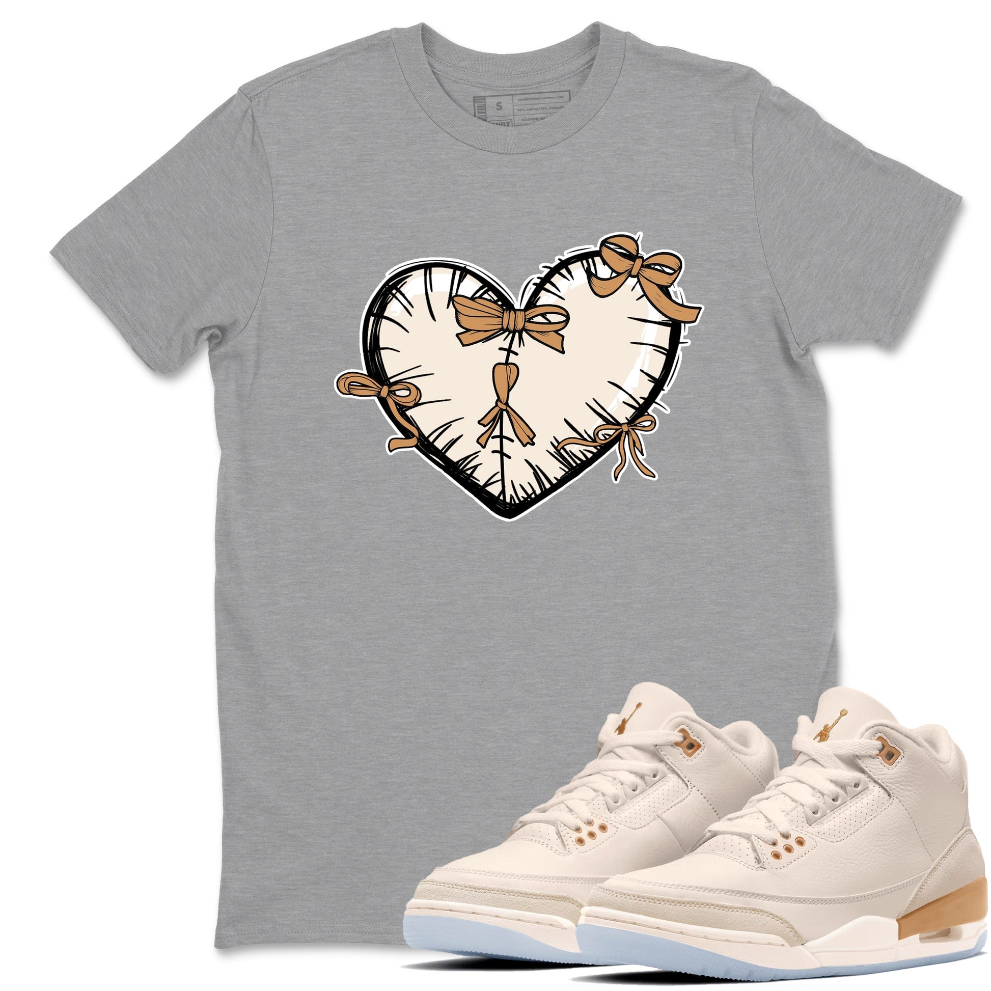 Sneaker match tees – Sneaker Tees To Match Air Jordan 3 Champagne and Oysters Shoes – Heart With Ribbons Tee Heather Grey 1