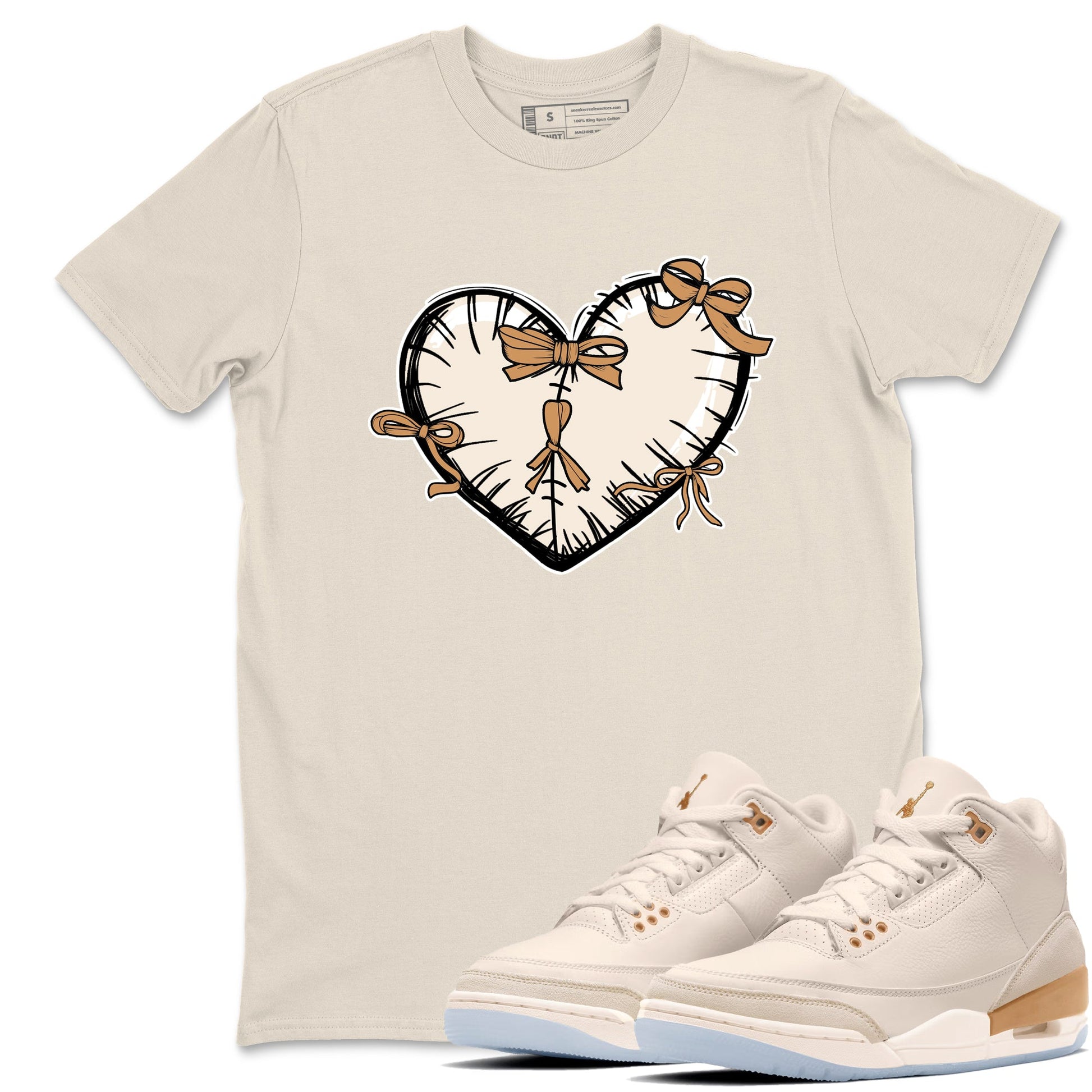 Sneaker match tees – Sneaker Tees To Match Air Jordan 3 Champagne and Oysters Shoes – Heart With Ribbons Tee Natural 1