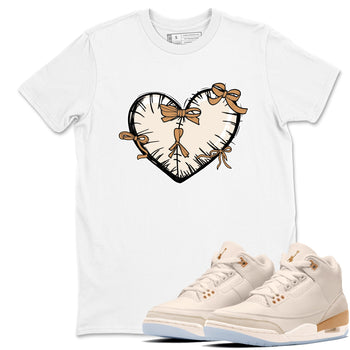 Sneaker match tees – Sneaker Tees To Match Air Jordan 3 Champagne and Oysters Shoes – Heart With Ribbons Tee White 1