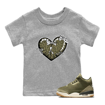Sneaker Threads – Sneaker Tees To Match Air Jordan 3 Medium Olive – Heart With Ribbons Youth Graphic Tee Heather Grey 1. Perfect for Jordan releases 2025 colorways.
