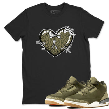 Sneaker Threads – Sneaker Tees To Match Air Jordan 3 Medium Olive – Heart With Ribbons Graphic Tee Black 1. Perfect for Jordan releases 2025 colorways.
