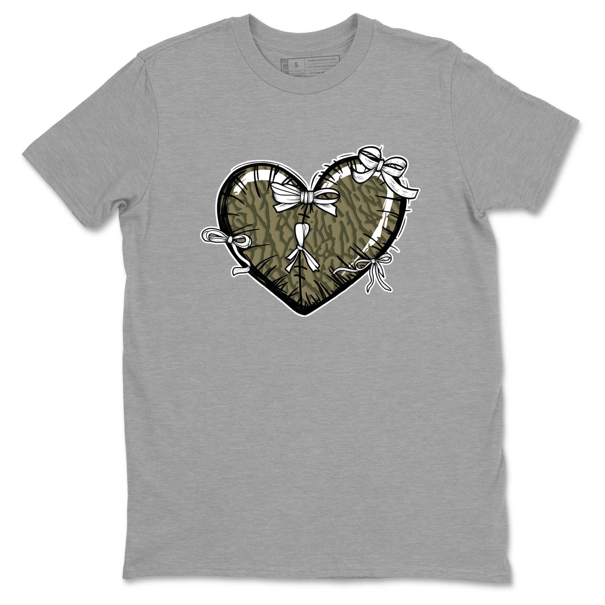Sneaker Threads – Sneaker Tees To Match Air Jordan 3 Medium Olive – Heart With Ribbons Graphic Tee Heather Grey 2. Perfect for Jordan releases 2025 colorways.