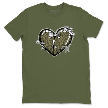Sneaker Threads – Sneaker Tees To Match Air Jordan 3 Medium Olive – Heart With Ribbons Graphic Tee Military Green 2. Perfect for Jordan releases 2025 colorways.