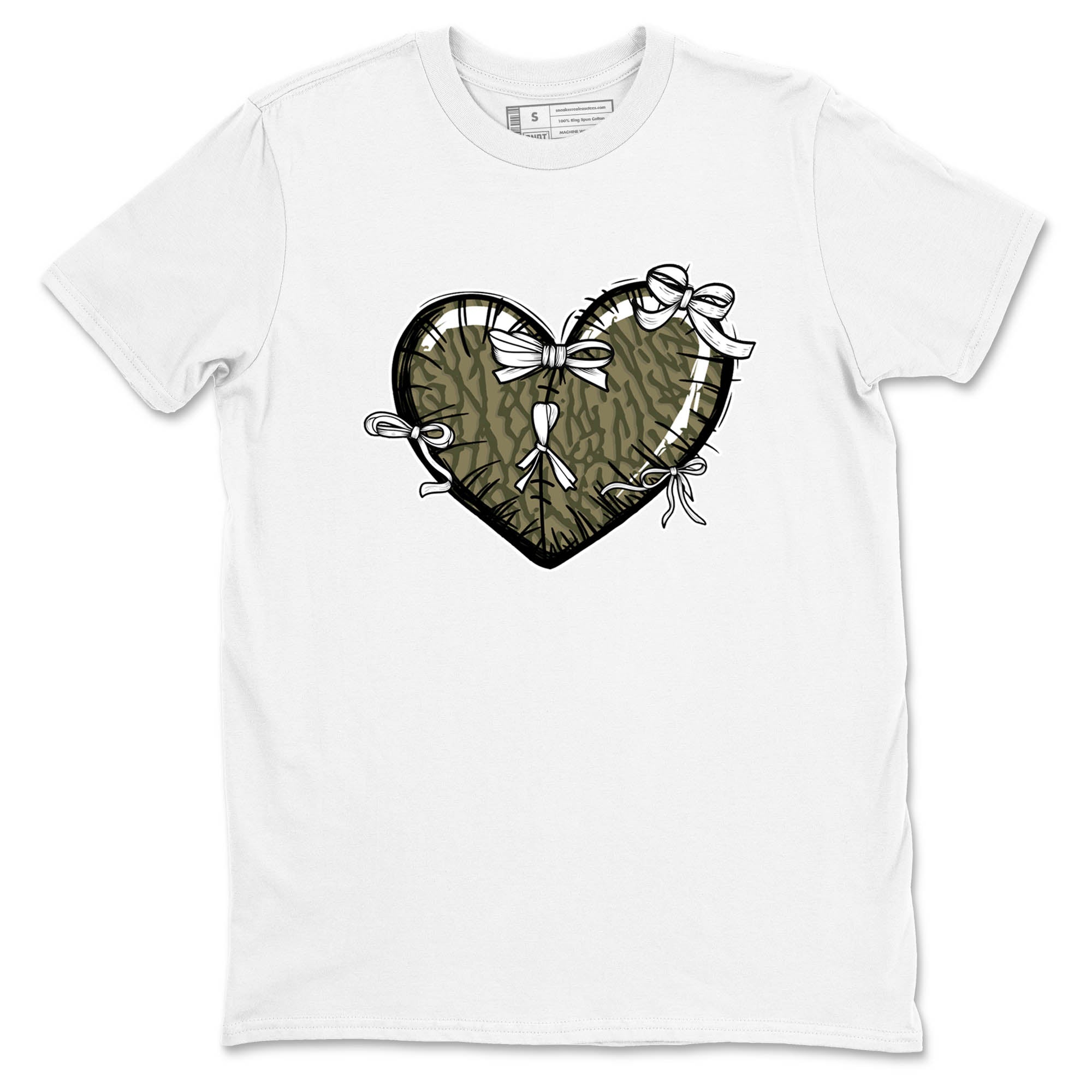 Sneaker Threads – Sneaker Tees To Match Air Jordan 3 Medium Olive – Heart With Ribbons Graphic Tee White 2. Perfect for Jordan releases 2025 colorways.