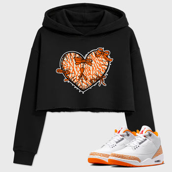 Sneaker match tees – Sneaker Tees To Match Air Jordan 3 Orange Citrus Shoes – Heart With Ribbons Crop T-Shirt Black 1