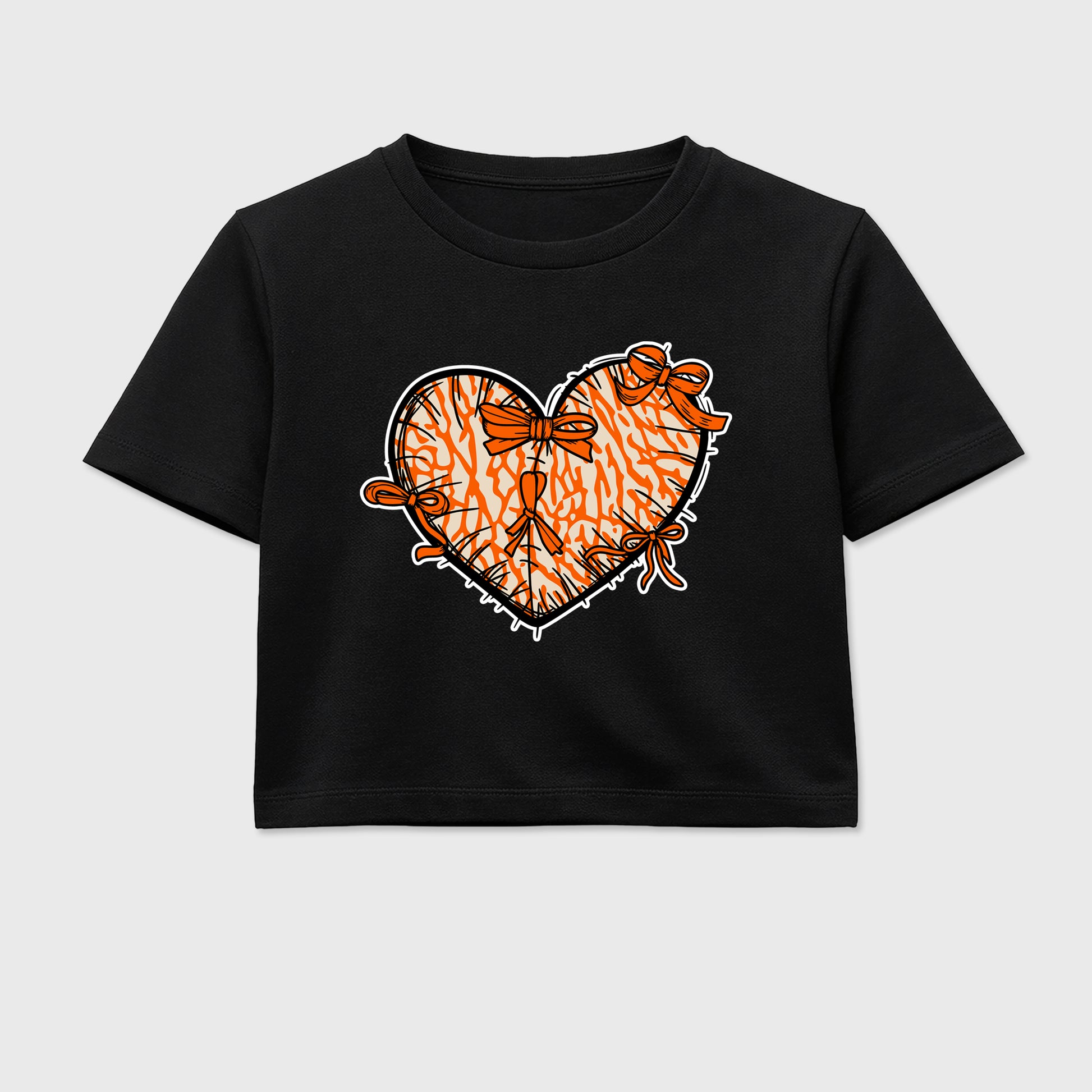 Sneaker match tees – Sneaker Tees To Match Air Jordan 3 Orange Citrus Shoes – Heart With Ribbons Crop T-Shirt Black 2