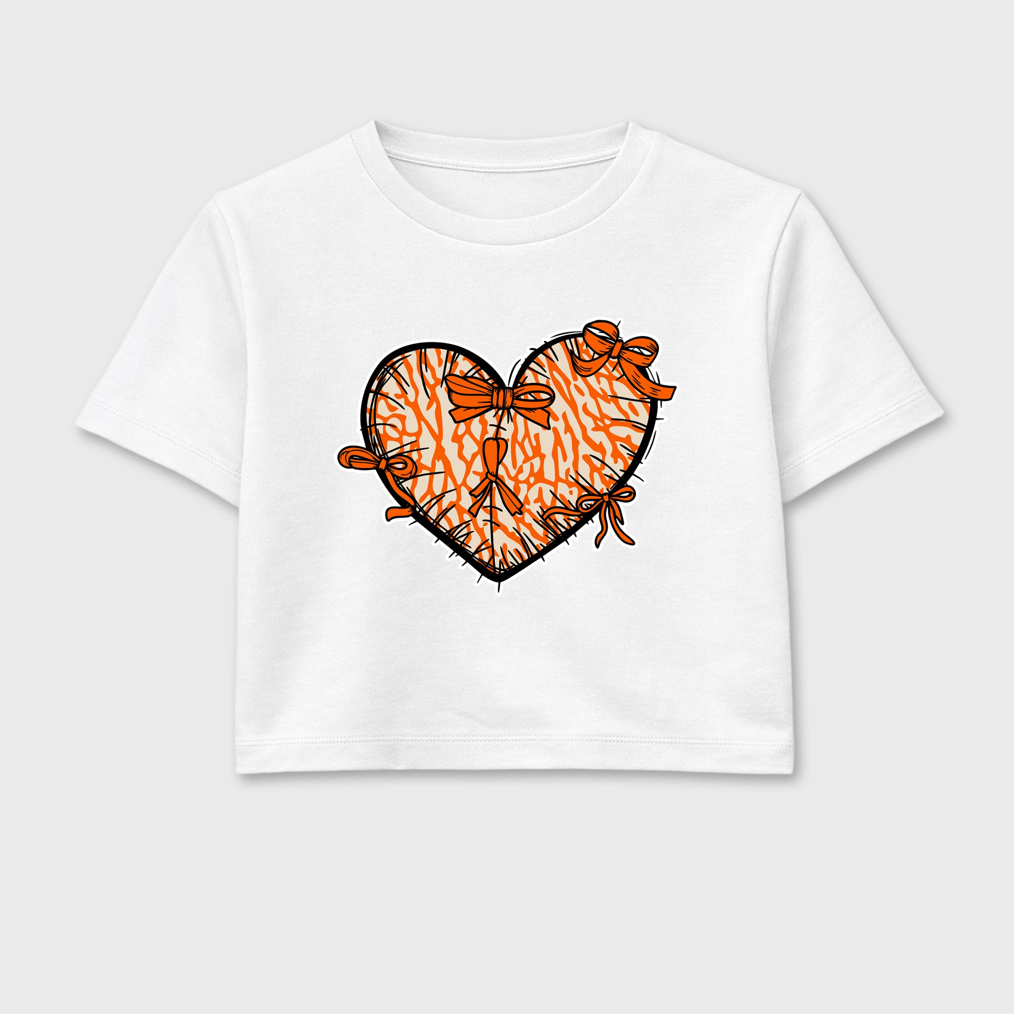 Sneaker match tees – Sneaker Tees To Match Air Jordan 3 Orange Citrus Shoes – Heart With Ribbons Crop T-Shirt White 2