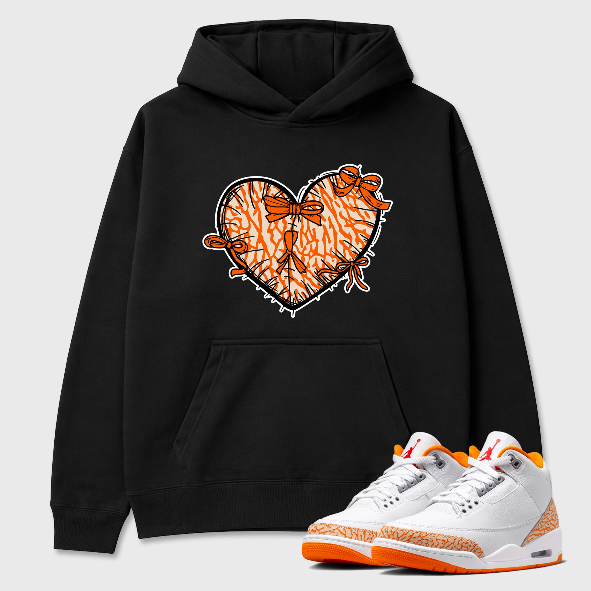 Sneaker match tees – Sneaker Tees To Match Air Jordan 3 Orange Citrus Shoes – Heart With Ribbons Tee Black 1