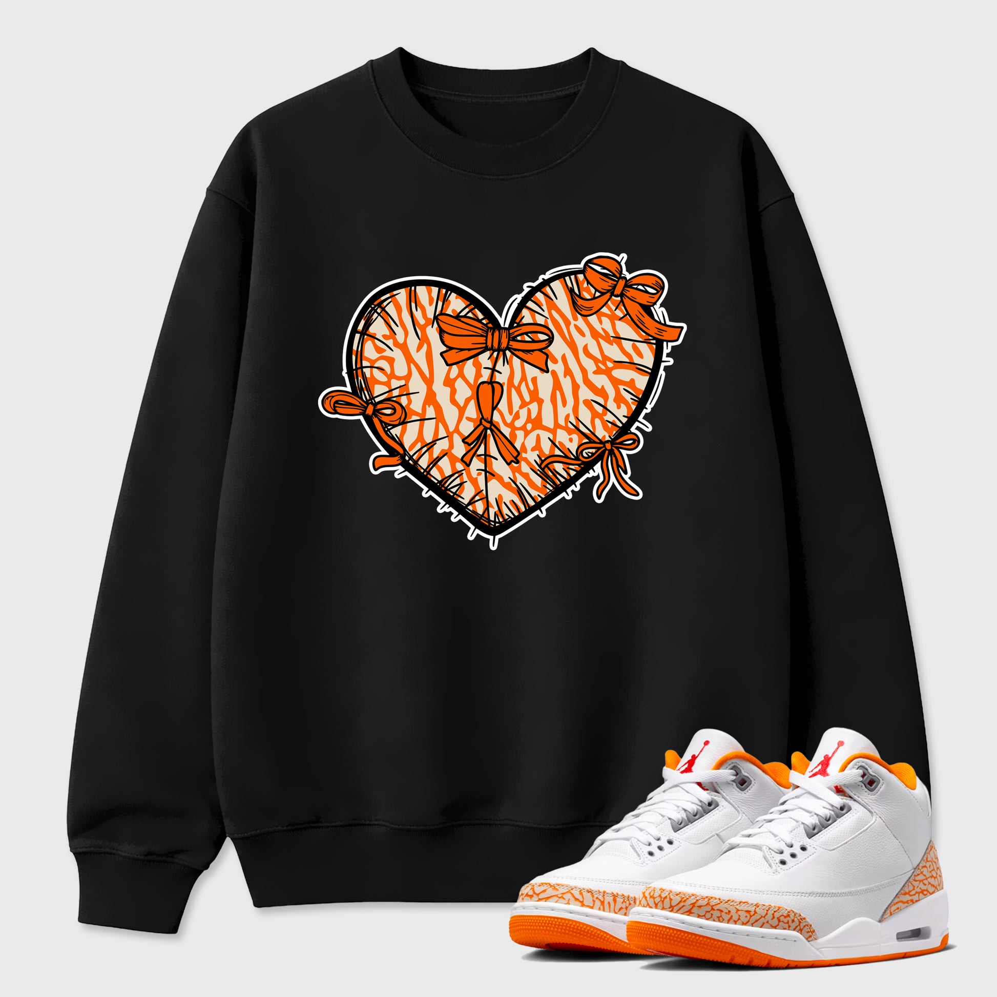 Sneaker match tees – Sneaker Tees To Match Air Jordan 3 Orange Citrus Shoes – Heart With Ribbons Tee Black 1